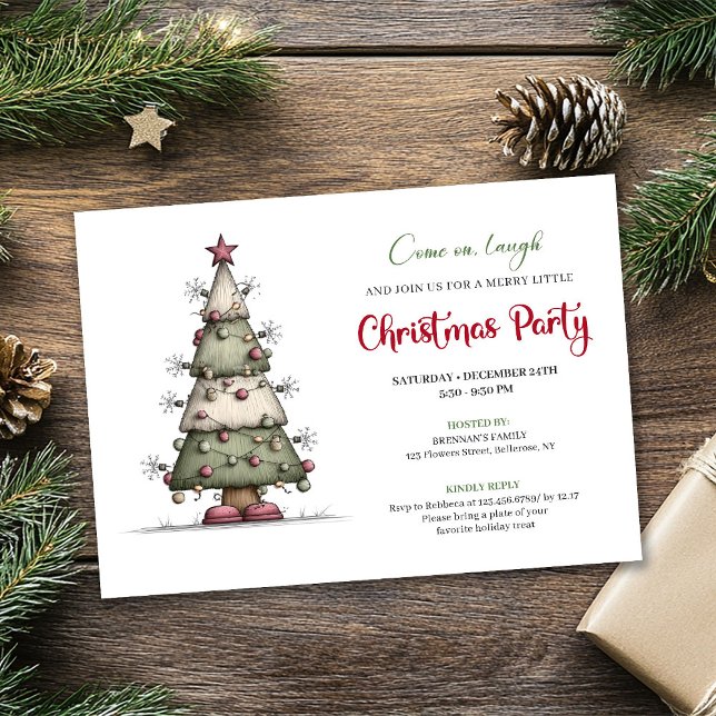 Funny watercolor tree minimalist holiday invite (Funny watercolor tree minimalist holiday invite)