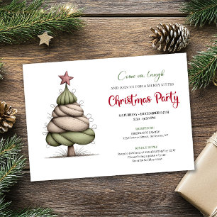 Funny watercolor tree red green Christmas invite
