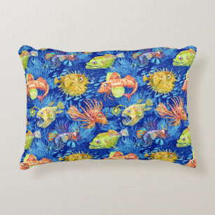 Funny watercolour fish decorative cushion