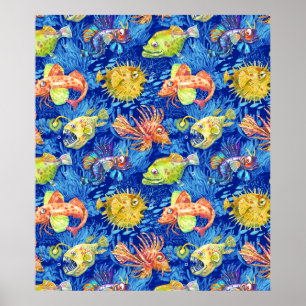 Funny watercolour fish poster