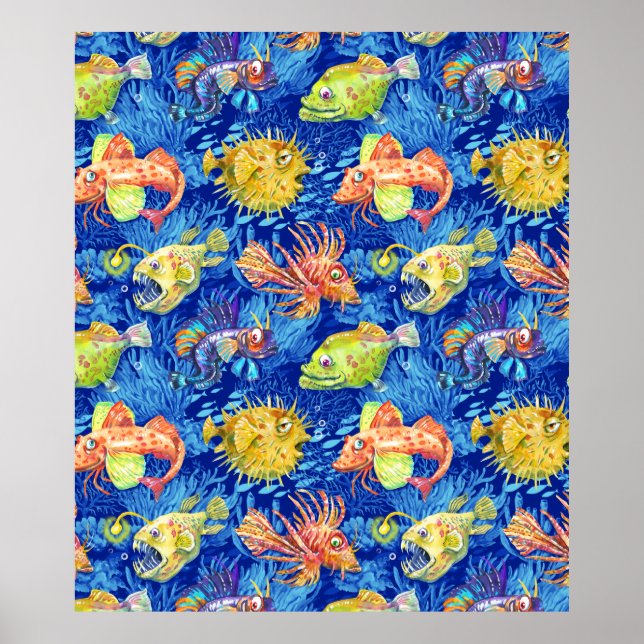 Funny watercolour fish poster (Front)