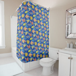 Funny watercolour fish shower curtain