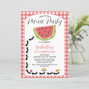 Funny Watermelon Ants Picnic Birthday Invitation