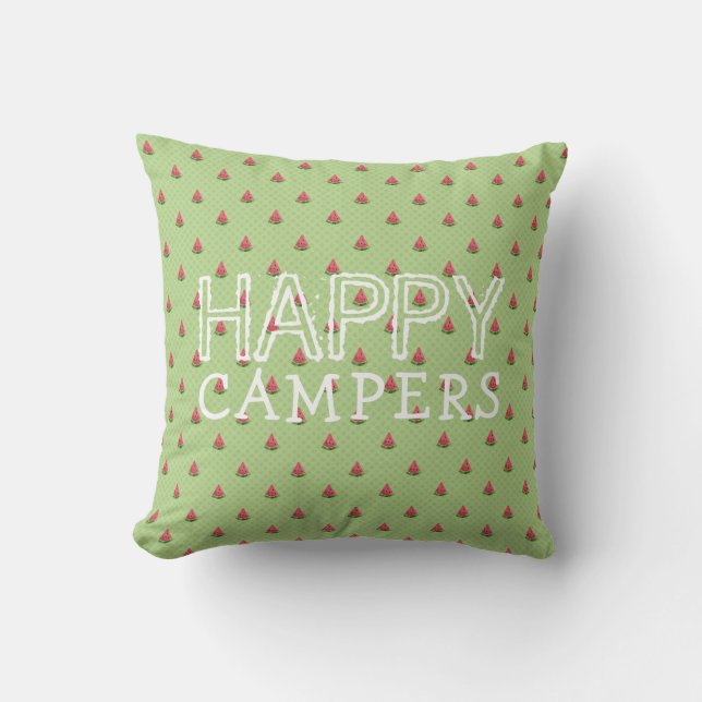 Funny Watermelon Green Polka Dots | Happy Campers Cushion (Front)