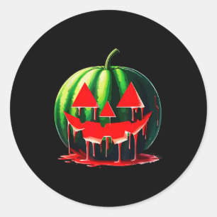 Funny Watermelon Jack O Lantern Soky Dripng Fruit  Classic Round Sticker