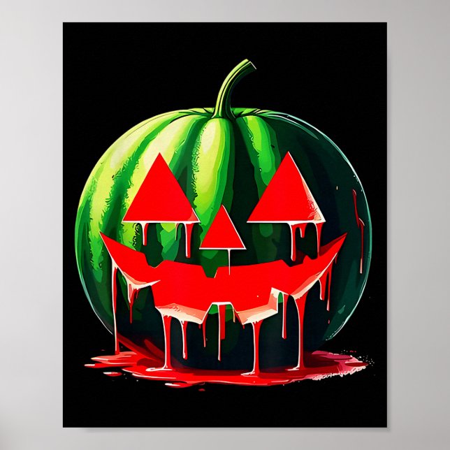 Funny Watermelon Jack O Lantern Soky Dripng Fruit  Poster (Front)