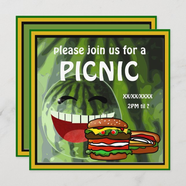 Funny Watermelon  Picnic Invitation (Front/Back)