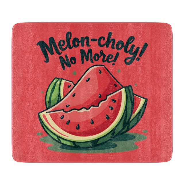 Funny Watermelon Pun "Melon-choly No More"  Cutting Board (Front)