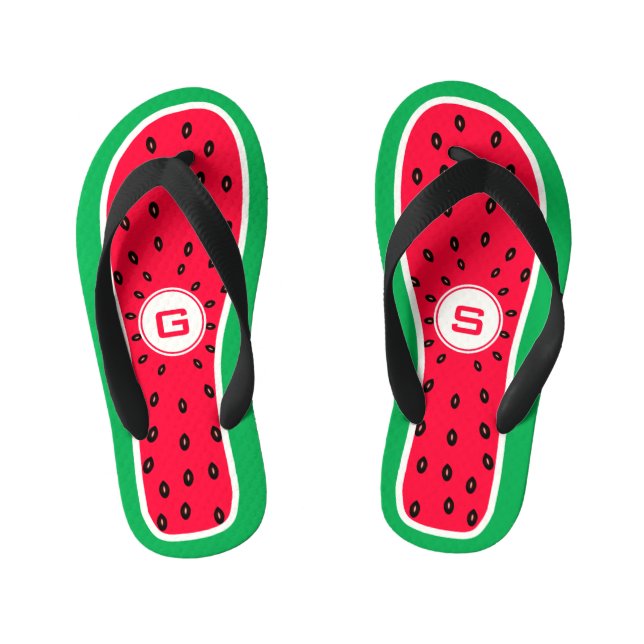 Funny Watermelon Slice Monogrammed Design Kid's Thongs (Footbed)