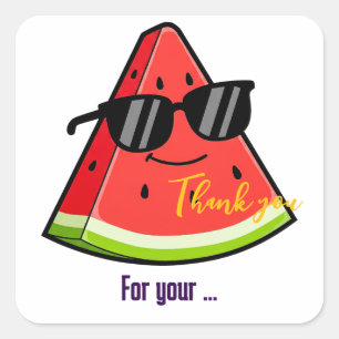 Funny Watermelon Sunglasses Thank You Square Sticker