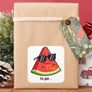 Funny Watermelon Sunglasses Thank You Square Sticker