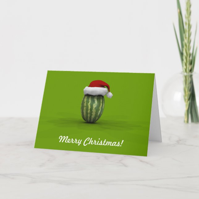 Funny Watermelon With Santa Claus Hat Holiday Card (Front)