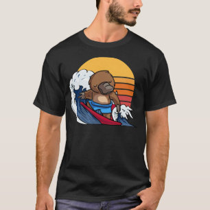Funny Wave Riding Surfboard Platypus dog head bone T-Shirt