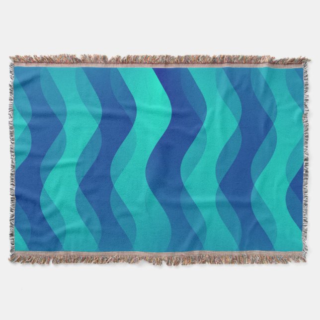 Funny Waves blue cyan + your idea Throw Blanket (Front)