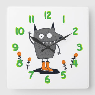 Funny Waving Monster Square Wall Clock