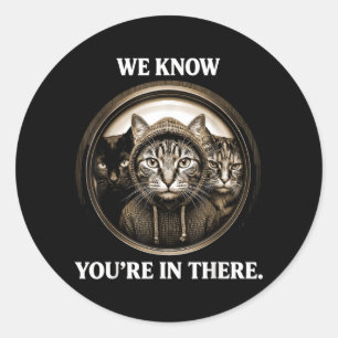 Funny We Know Youre in There Cat Peephole Humour Classic Round Sticker