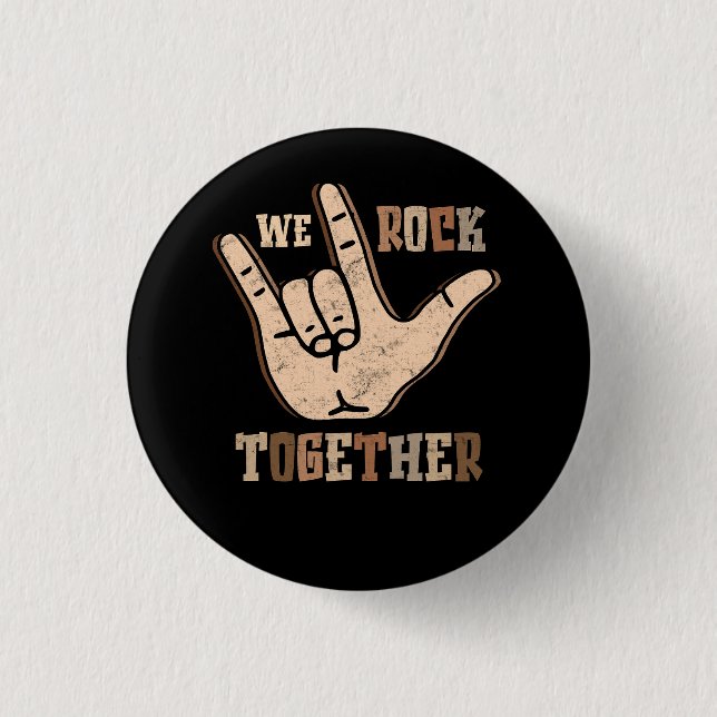 Funny We Rock Together Hands Sign Language Distres 3 Cm Round Badge (Front)
