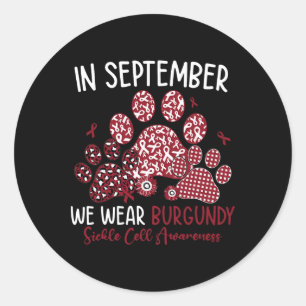 Funny We Wear Burgundy Dog Cat Paw Sickle Cell Awa Classic Round Sticker
