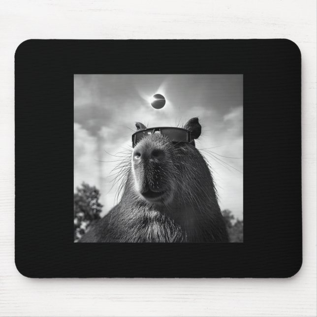 Funny Wearing Capybara Solar Eclipse Glasses Mouse Pad (Front)