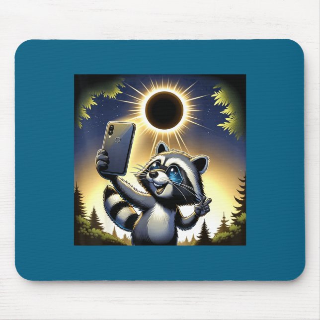 Funny Wearing Solar Eclipse Racoon April 8 Mouse Pad (Front)