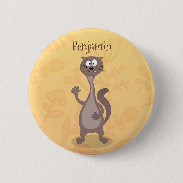 Funny weasel cartoon illustration 6 cm round badge (Front)