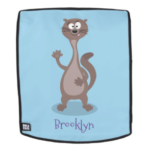 Funny weasel cartoon illustration backpack