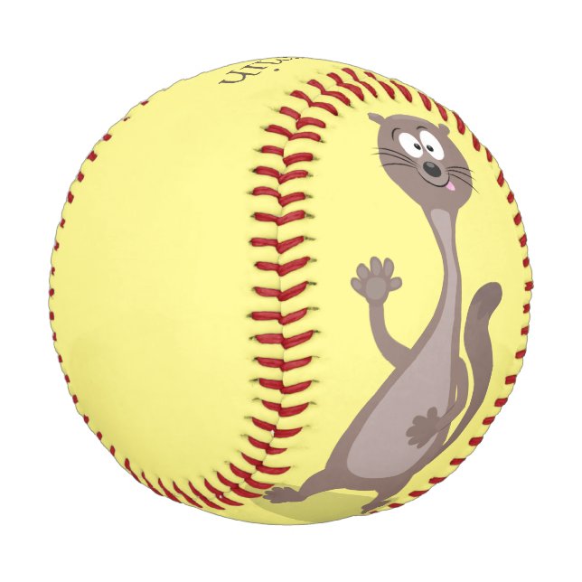 Funny weasel cartoon illustration baseball (Angled)