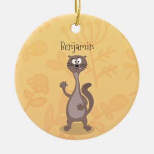 Funny weasel cartoon illustration ceramic ornament