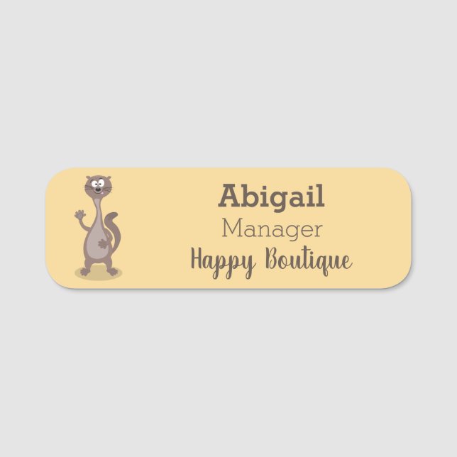 Funny weasel cartoon illustration  name tag (Front)