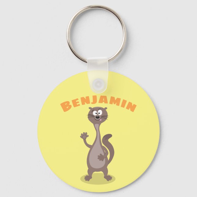 Funny weasel cartoon illustration saying hello key ring (Front)