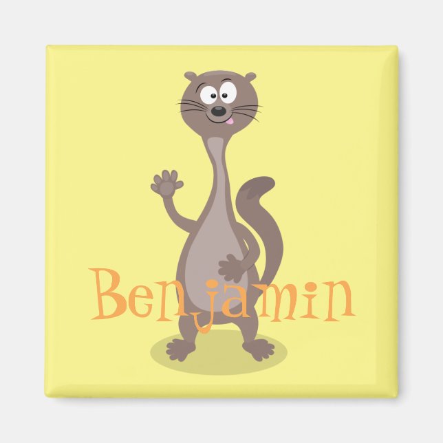 Funny weasel cartoon illustration saying hello magnet (Front)