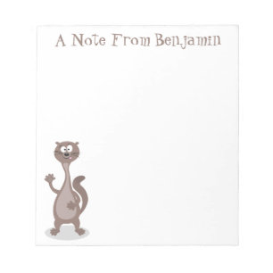 Funny weasel cartoon illustration saying hello notepad