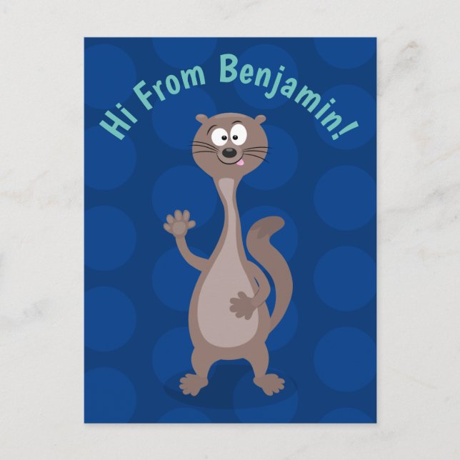 Funny weasel cartoon illustration saying hello postcard (Front)