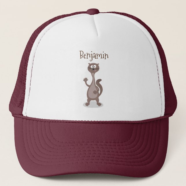 Funny weasel cartoon illustration trucker hat (Front)