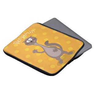 Funny weasel waving cartoon illustration laptop sleeve