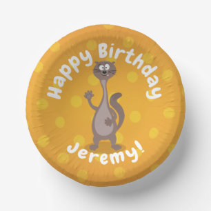 Funny weasel waving cartoon illustration paper plate