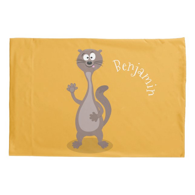 Funny weasel waving cartoon illustration pillowcase (Back)