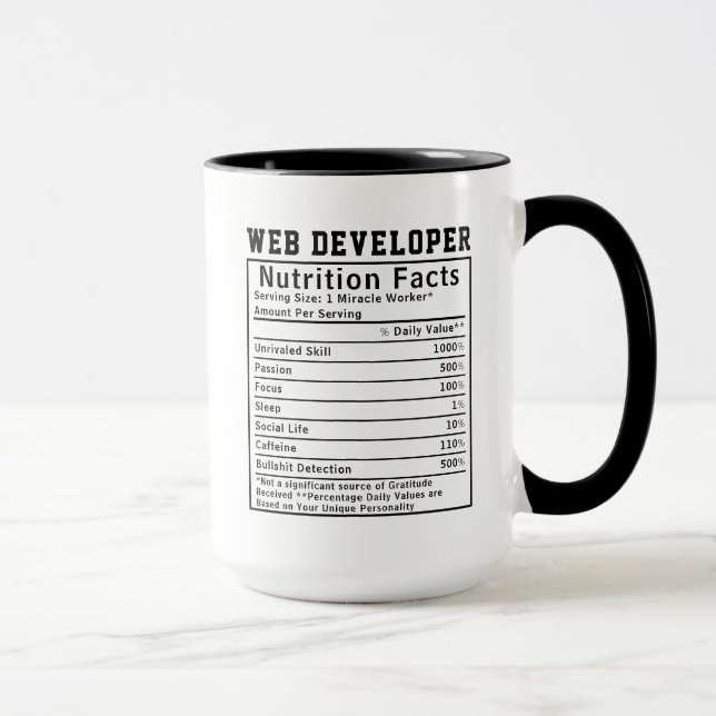 Funny Web Developer Nutrition Facts Coding Life  Mug (Right)