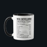 Funny Web Developer Nutrition Facts Coding Life  Mug<br><div class="desc">A hilarious design perfect for any **web developer**, coder, programmer, or tech professional! This **Web Developer Nutrition Facts** graphic celebrates the masters of HTML, CSS, JavaScript, debugging, and late-night coding sessions. Great for software teams, IT departments, freelancers, and anyone who builds the web one line of code at a time....</div>