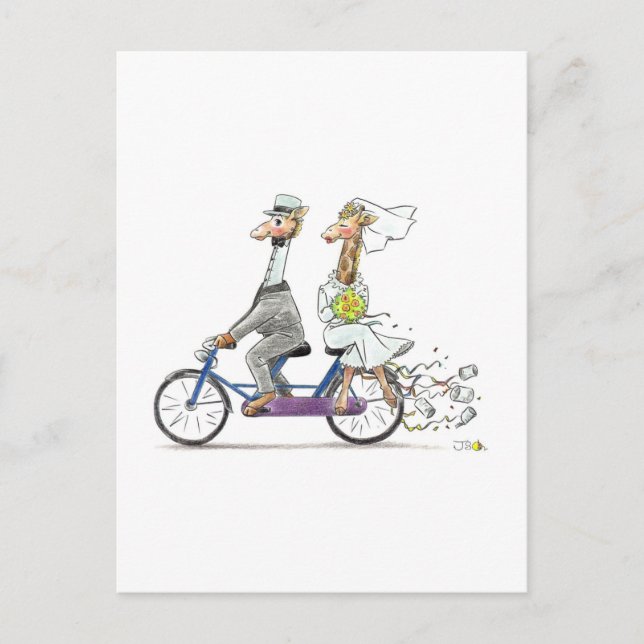 Funny Wedding Couple on Bicycle   Postcard (Front)
