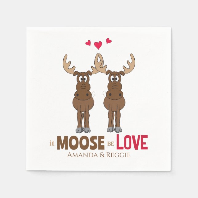 Funny Wedding Cute Humour Whimsical Moose Party Napkin (Front)