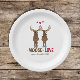 Funny Wedding Cute Humour Whimsical Moose Party Paper Plate