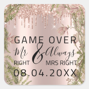 Funny Wedding Mr Right Always Mrs Right Game Over Square Sticker