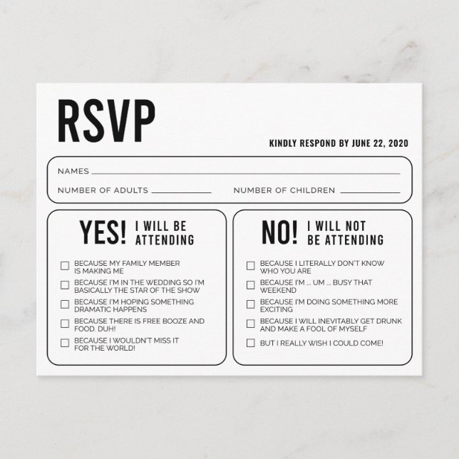 Funny Wedding Response RSVP Postcard (Front)