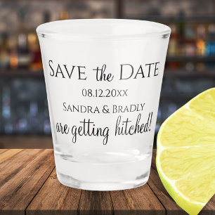 Funny Wedding Save the Date are getting hitched Shot Glass