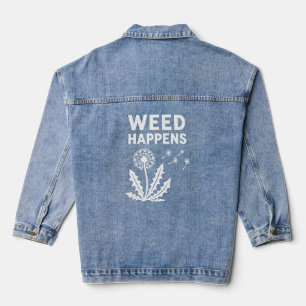 Funny Weed Happens Vintage Dandelion Ink Stamp Art Denim Jacket