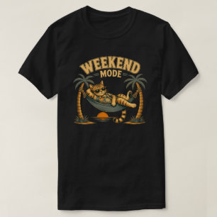 Funny Weekend Mode Cat Design T-Shirt