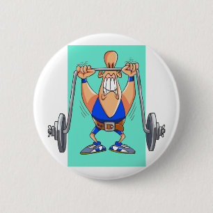 Funny weightlifter cartoon personalised 6 cm round badge