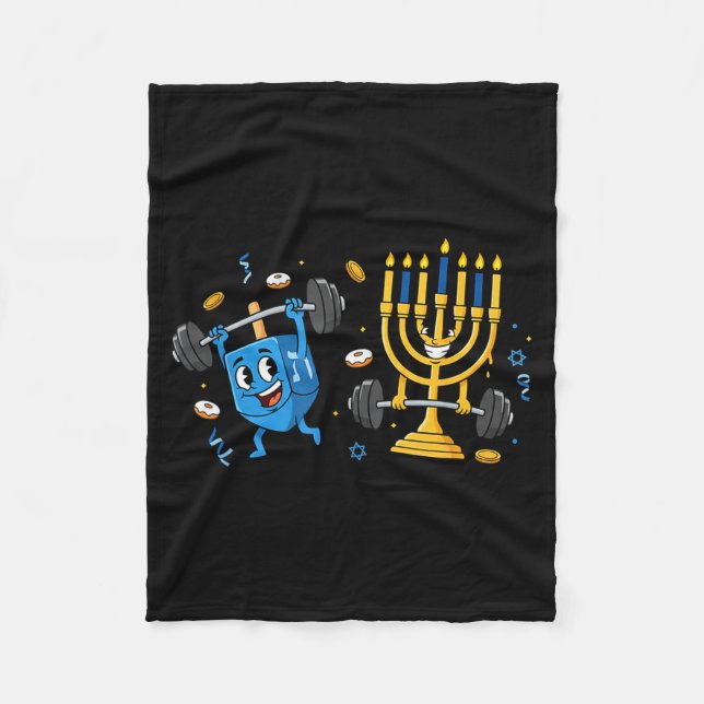 Funny Weightlifting Gym Dreidel Menorah Hanukkah W Fleece Blanket (Front)