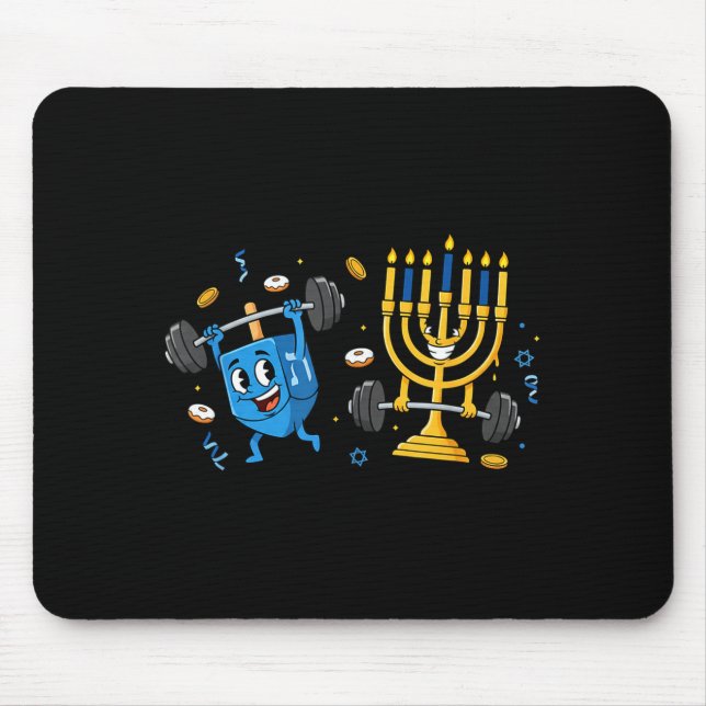 Funny Weightlifting Gym Dreidel Menorah Hanukkah W Mouse Pad (Front)
